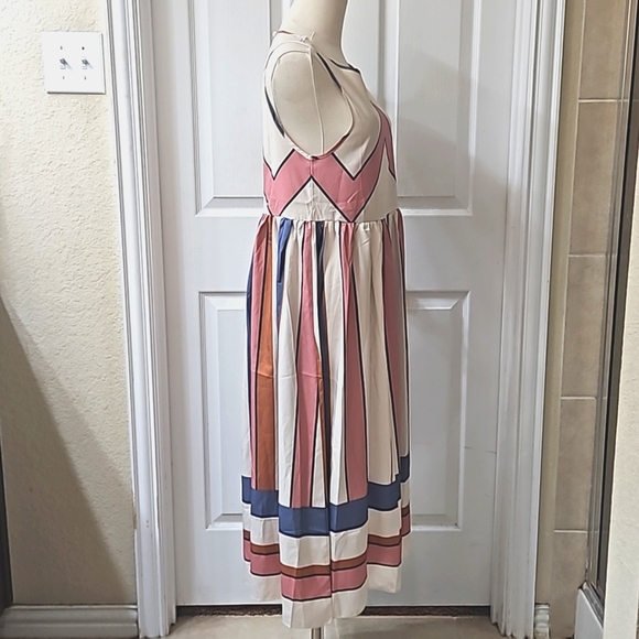 Chic Color Block Striped Printed Sleeveless Maxi A-Line Dress Size Small - Picture 4 of 11